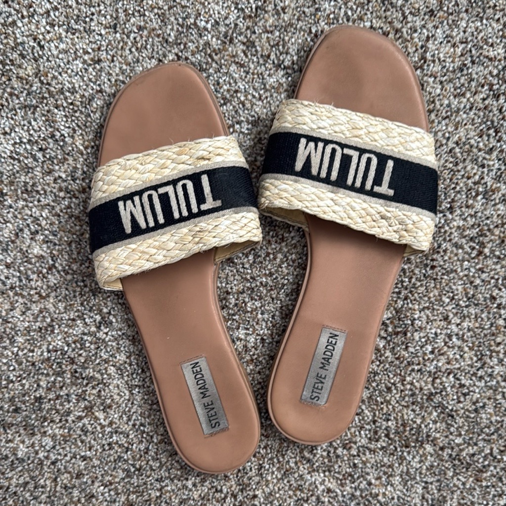 Steve Madden Tan And Black Women's Slides